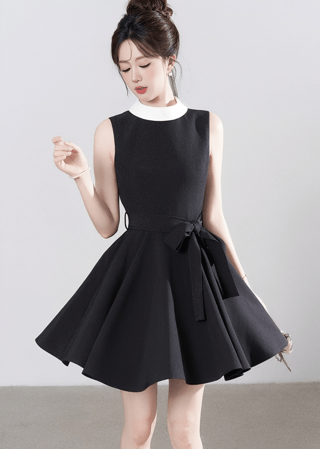 CONTRAST COLLAR FLARE DRESS - ANLEM