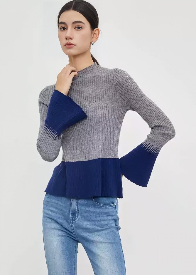 CONTRAST FLARE SLEEVE KNIT - ANLEM