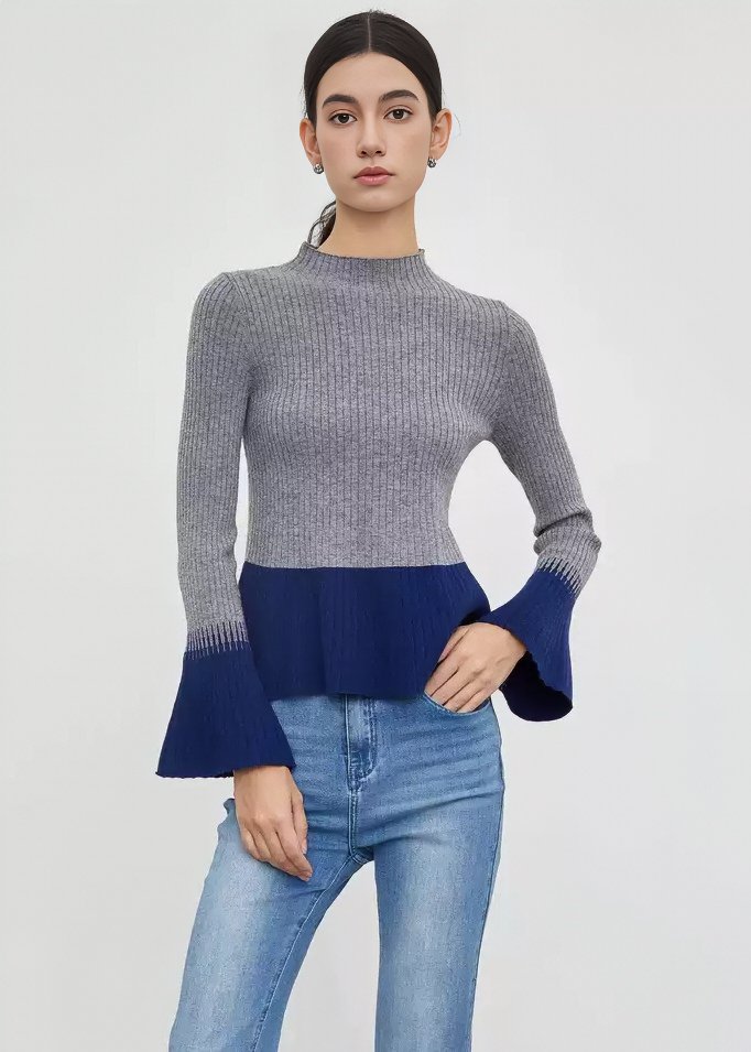 CONTRAST FLARE SLEEVE KNIT - ANLEM