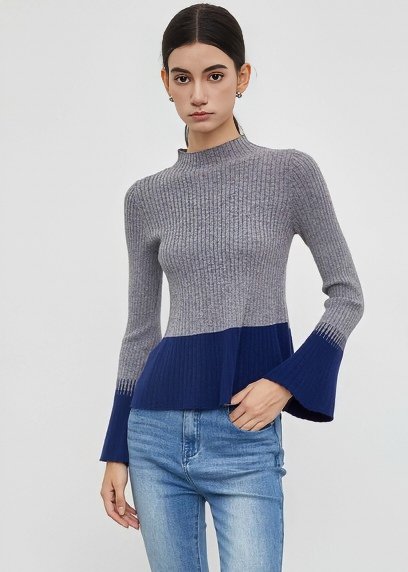 CONTRAST FLARE SLEEVE KNIT - ANLEM