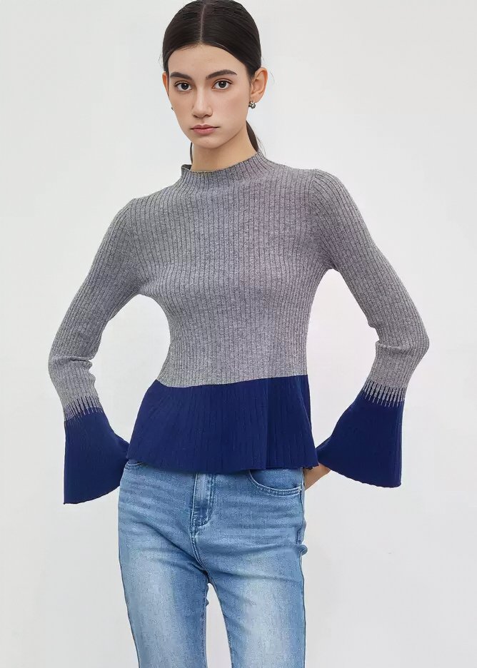 CONTRAST FLARE SLEEVE KNIT - ANLEM