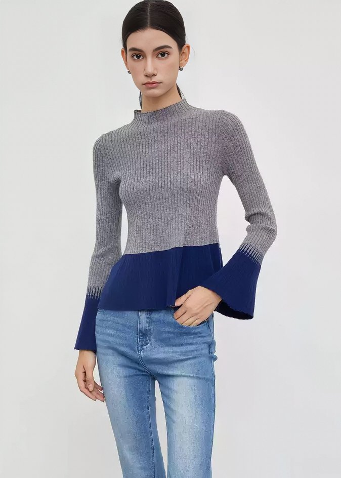 CONTRAST FLARE SLEEVE KNIT - ANLEM