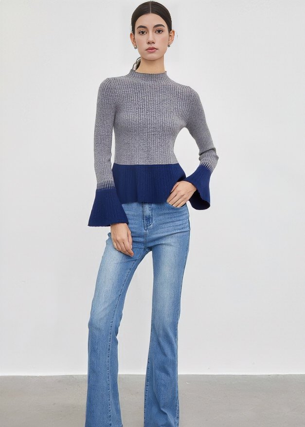 CONTRAST FLARE SLEEVE KNIT - ANLEM