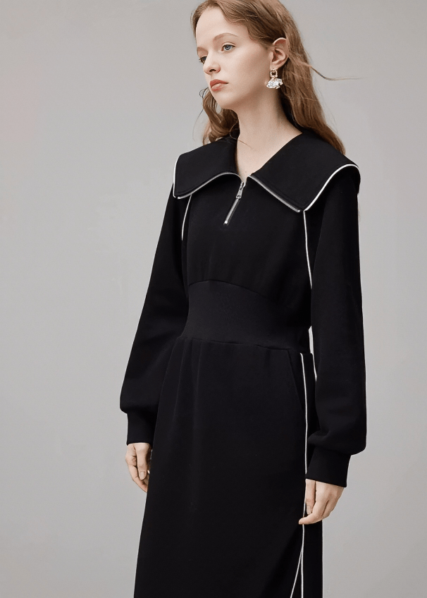 CONTRAST PIPING SAILOR DRESS - ANLEM