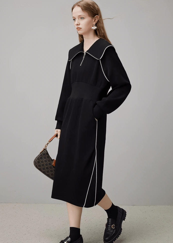 CONTRAST PIPING SAILOR DRESS - ANLEM