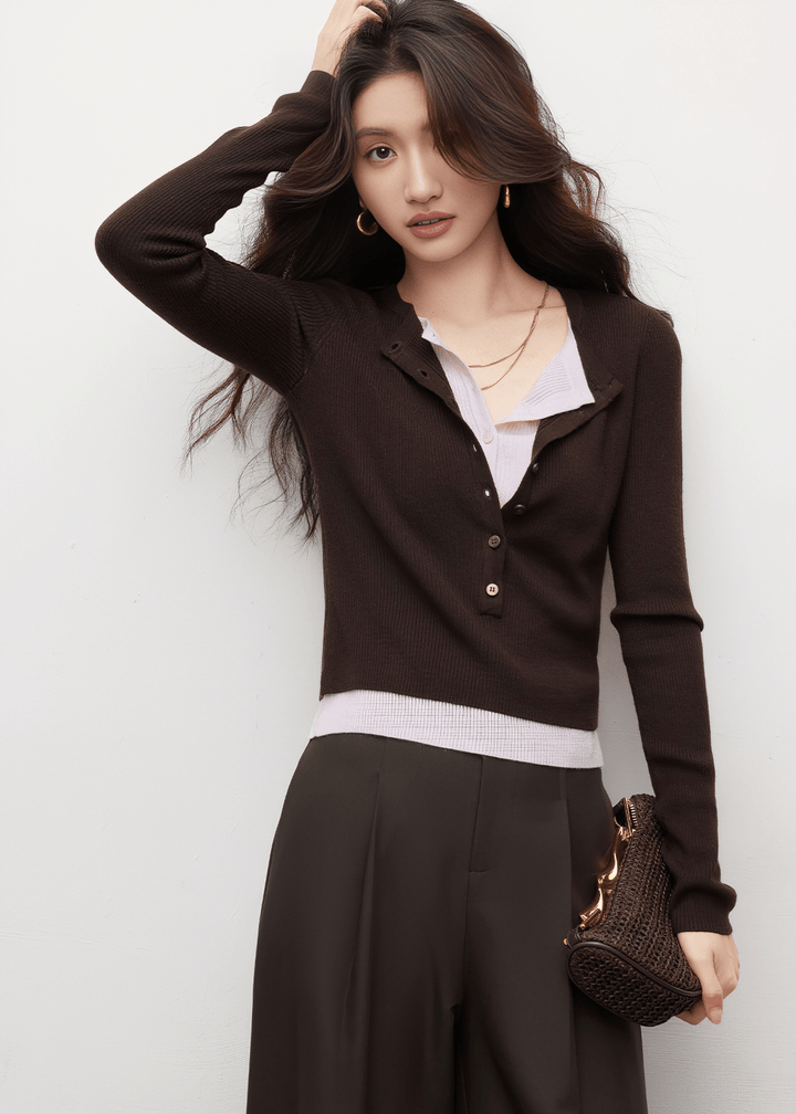 CROPPED RIBBED KNIT CARDIGAN - ANLEM