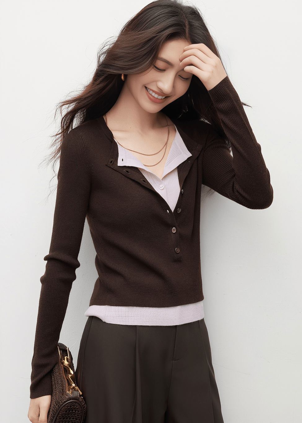 CROPPED RIBBED KNIT CARDIGAN - ANLEM