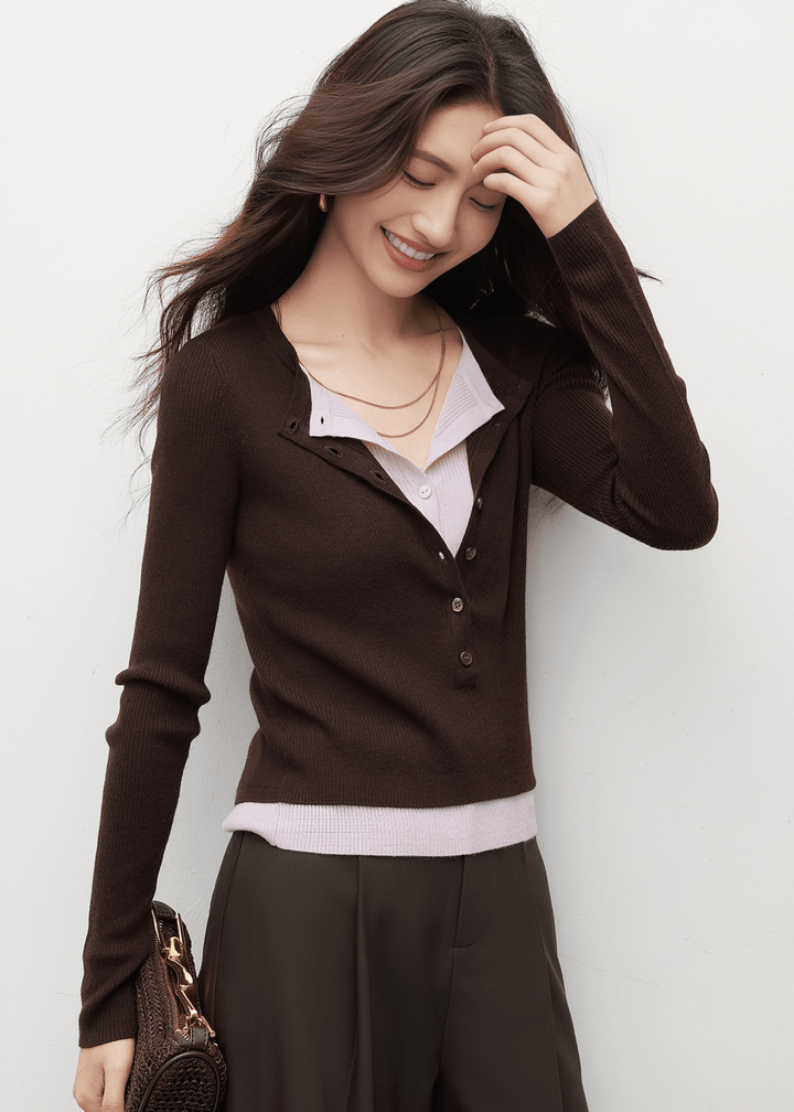 CROPPED RIBBED KNIT CARDIGAN - ANLEM