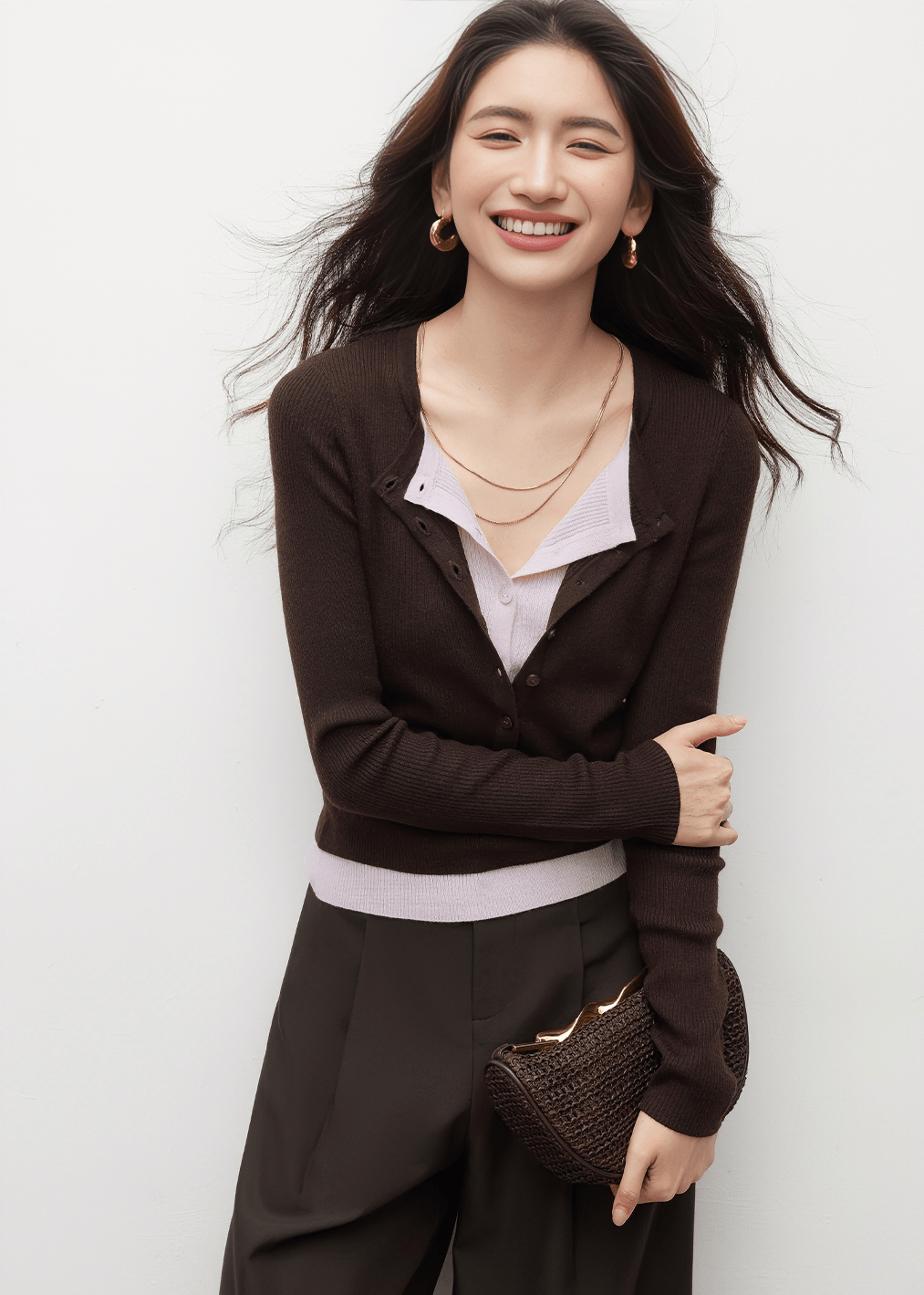 CROPPED RIBBED KNIT CARDIGAN - ANLEM
