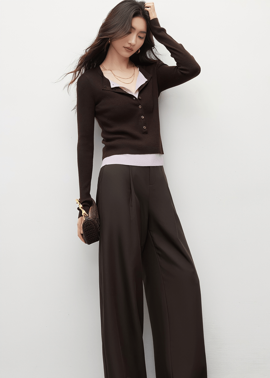 CROPPED RIBBED KNIT CARDIGAN - ANLEM