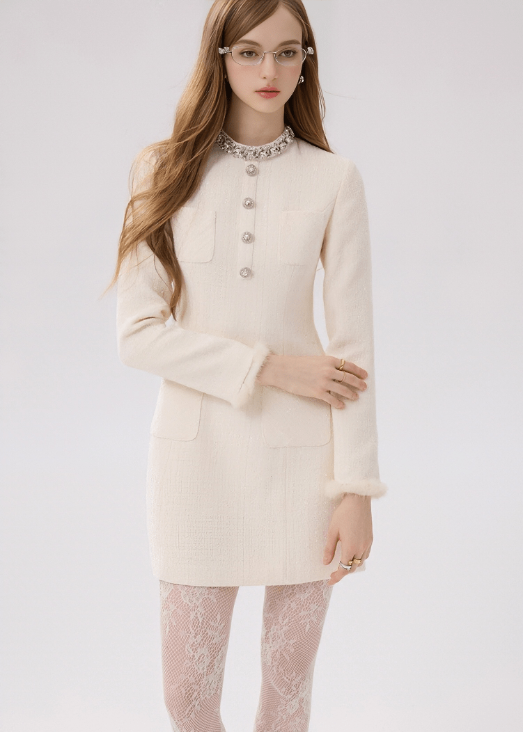 CRYSTAL COLLAR LUXURY DRESS - ANLEM