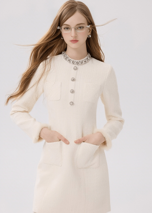 CRYSTAL COLLAR LUXURY DRESS - ANLEM
