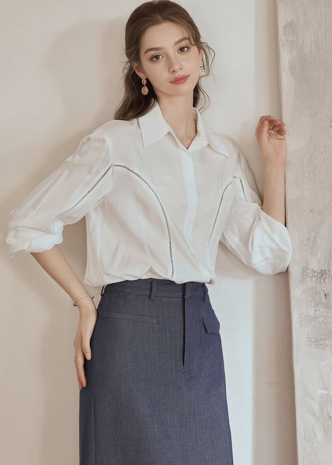 CRYSTAL CURVE BUTTON - UP BLOUSE - ANLEM