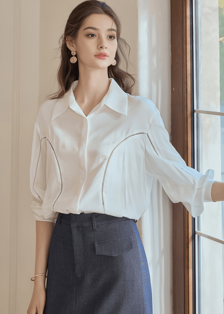 CRYSTAL CURVE BUTTON - UP BLOUSE - ANLEM