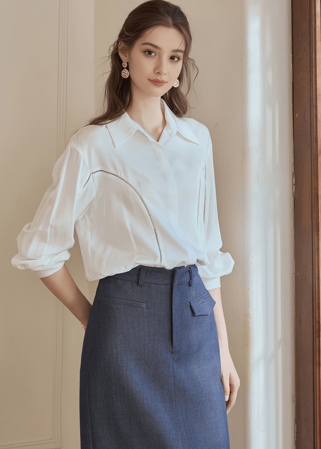 CRYSTAL CURVE BUTTON - UP BLOUSE - ANLEM