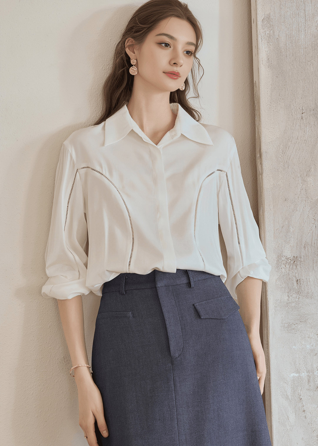 CRYSTAL CURVE BUTTON - UP BLOUSE - ANLEM