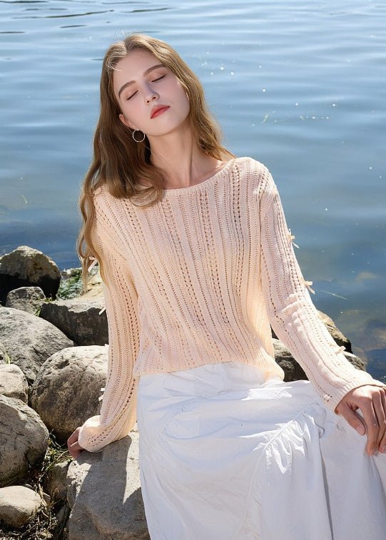 CUT - OUT RIBBON LONG SLEEVE KNIT - ANLEM