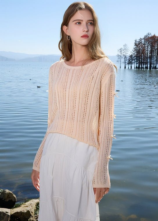 CUT - OUT RIBBON LONG SLEEVE KNIT - ANLEM