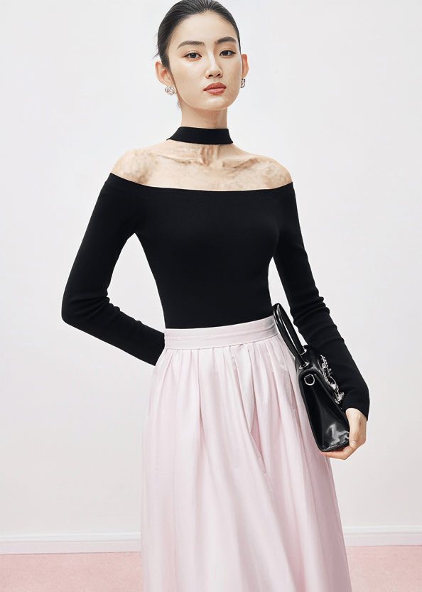 CUTOUT CHOKER KNIT TOP - ANLEM