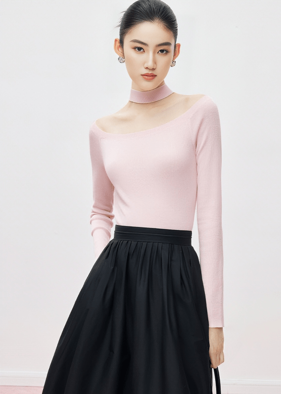 CUTOUT CHOKER KNIT TOP - ANLEM