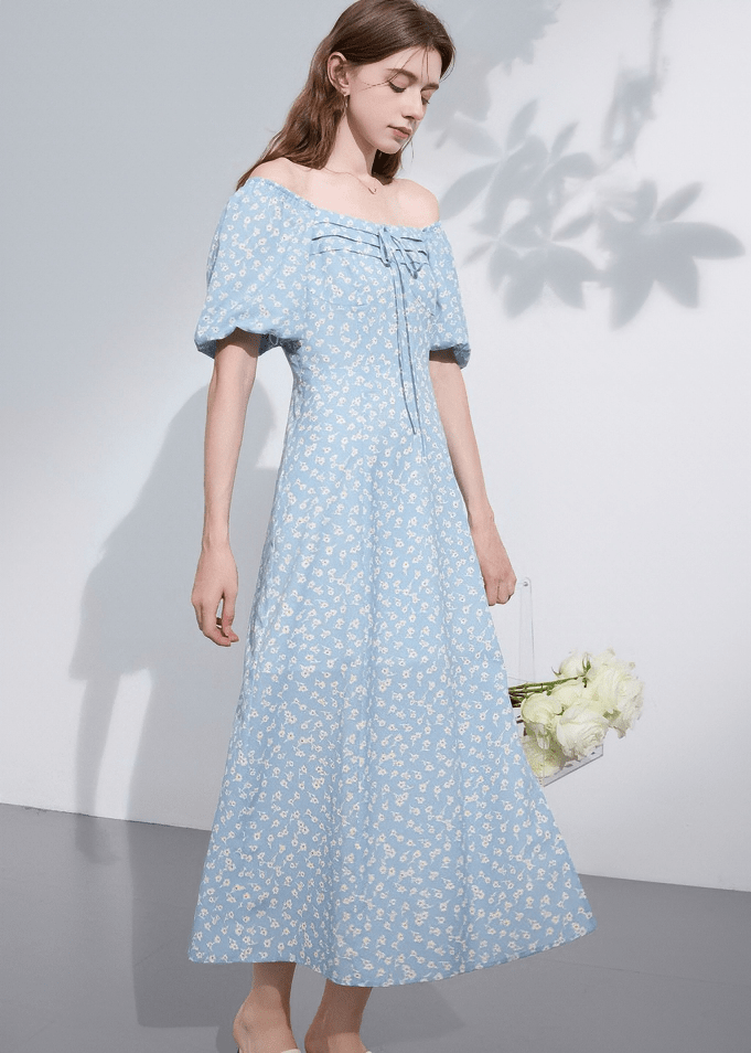 DAISY PRINT OFF - SHOULDER MIDI DRESS - ANLEM