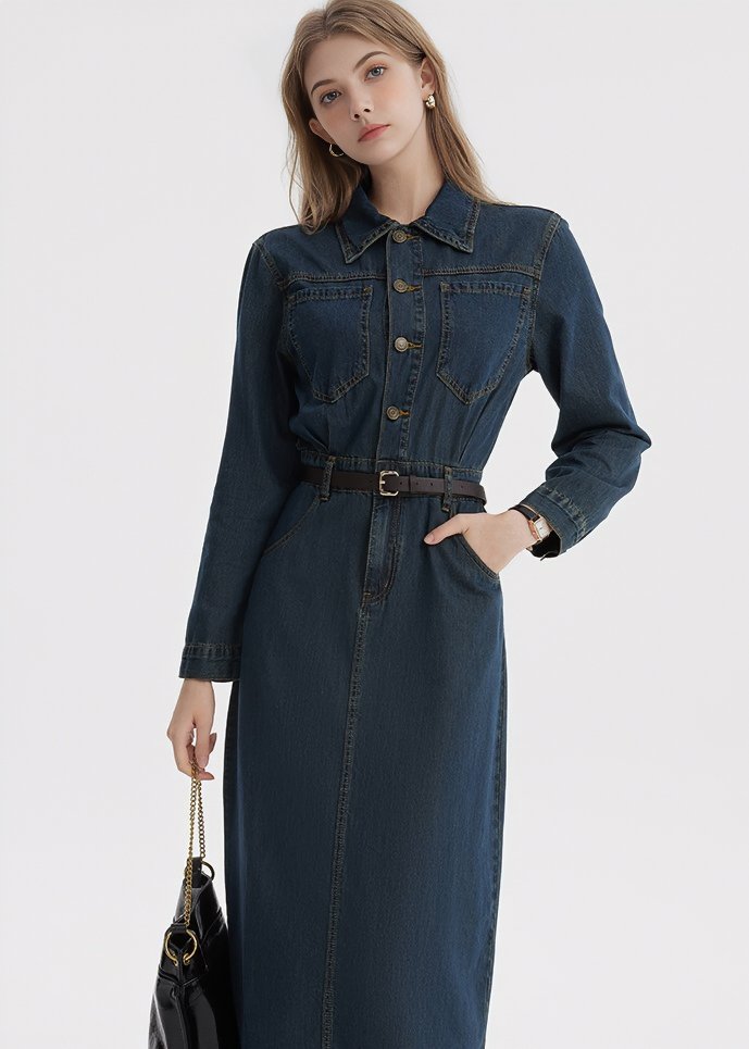 DENIM SHIRT BELT DRESS - ANLEM