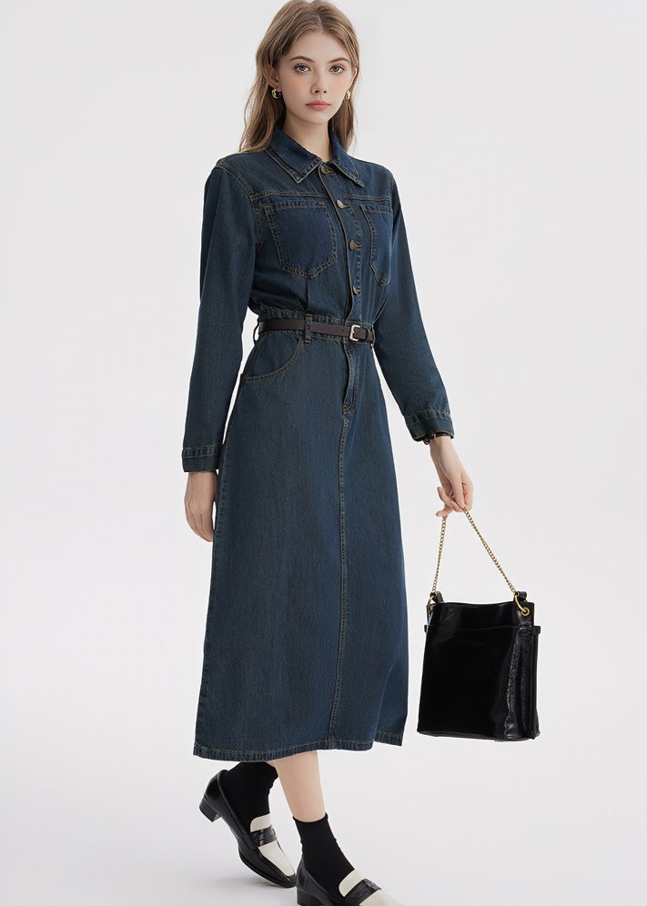 DENIM SHIRT BELT DRESS - ANLEM