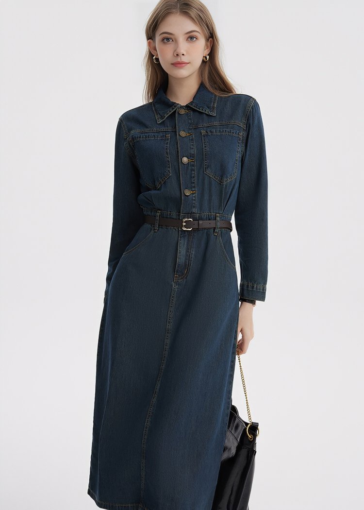 DENIM SHIRT BELT DRESS - ANLEM