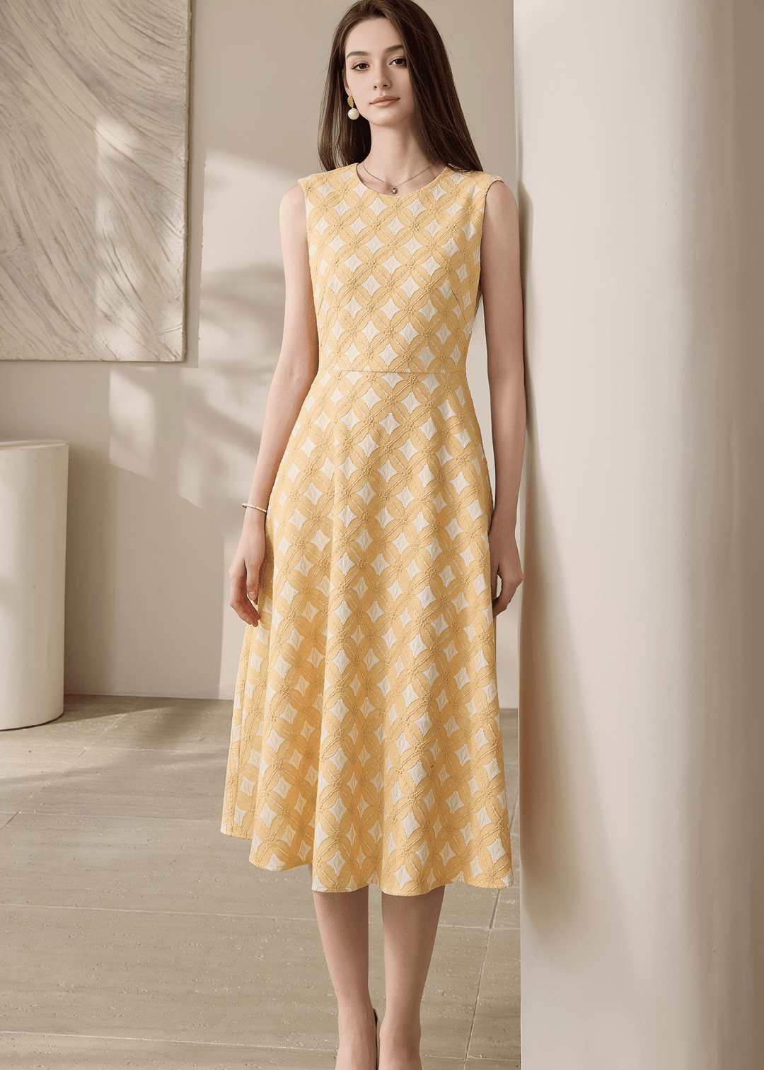 DIAMOND LATTICE SLEEVELESS DRESS - ANLEM