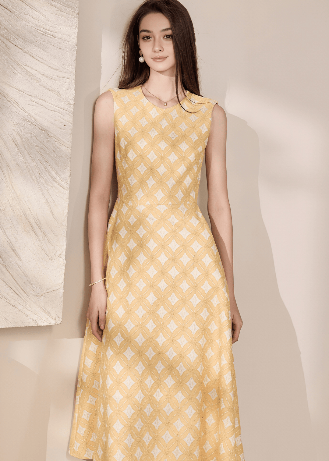 DIAMOND LATTICE SLEEVELESS DRESS - ANLEM