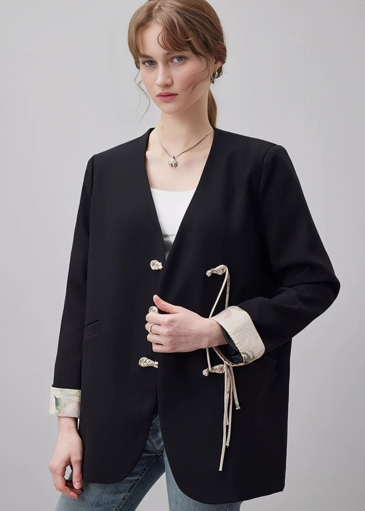 DISC BUCKLE V - NECK BLACK BLAZER - ANLEM