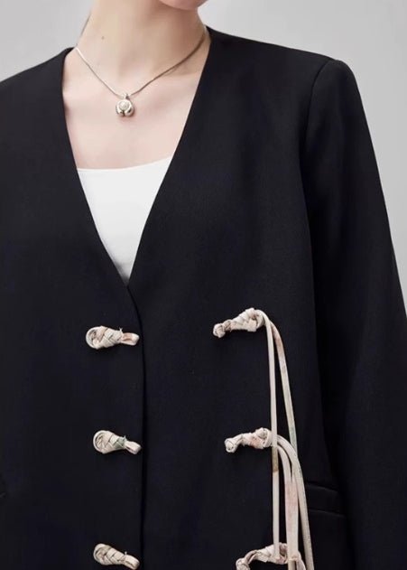 DISC BUCKLE V - NECK BLACK BLAZER - ANLEM