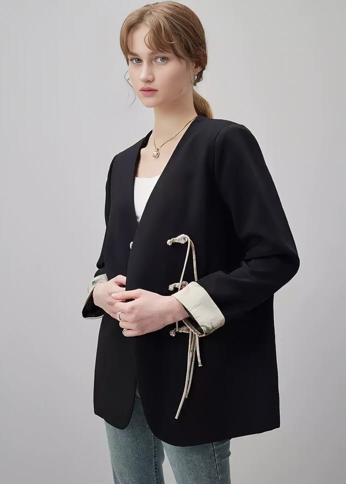 DISC BUCKLE V - NECK BLACK BLAZER - ANLEM