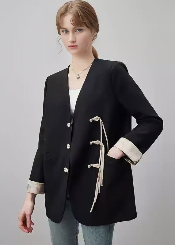 DISC BUCKLE V - NECK BLACK BLAZER - ANLEM