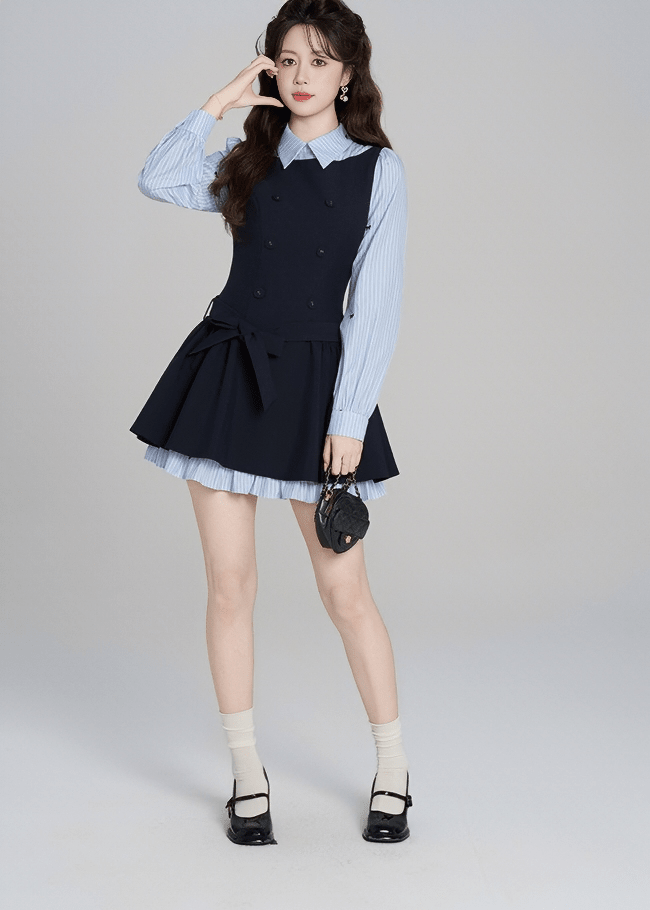 DOUBLE-BREASTED LAYERED DRESS - ANLEM