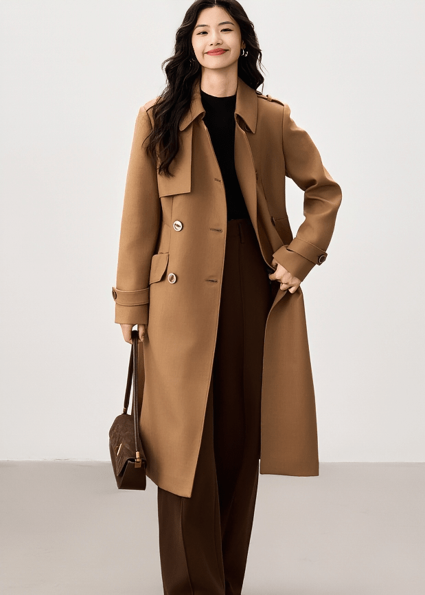 DOUBLE BREASTED TRENCH LONG COAT - ANLEM