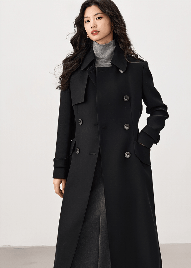 DOUBLE BREASTED TRENCH LONG COAT - ANLEM