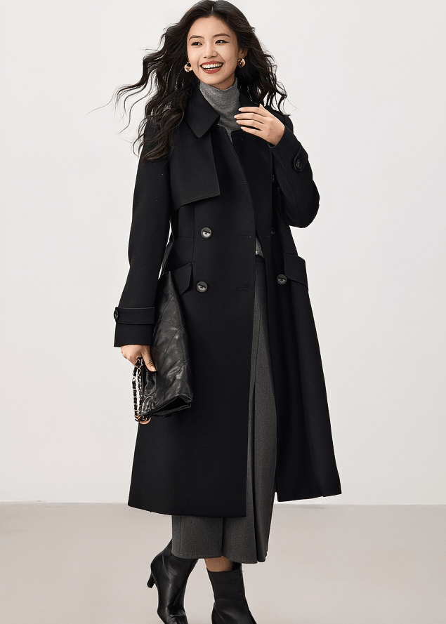 DOUBLE BREASTED TRENCH LONG COAT - ANLEM