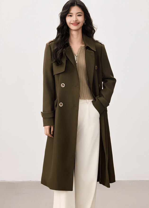 DOUBLE BREASTED TRENCH LONG COAT - ANLEM