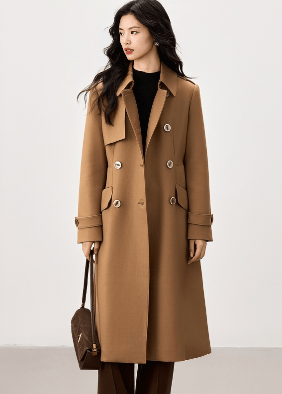 DOUBLE BREASTED TRENCH LONG COAT - ANLEM