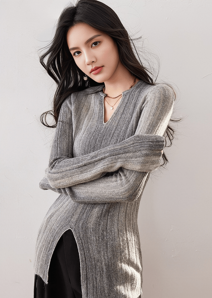 ELEGANCE SIDE - SLIT KNIT SWEATER - ANLEM