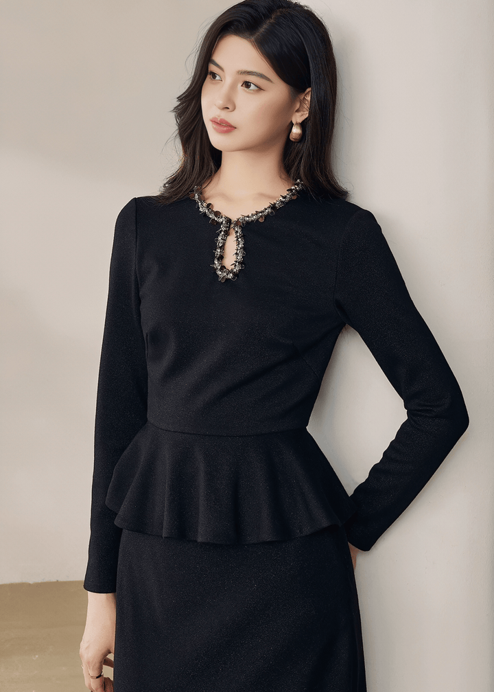 ELEGANT BEADED PEPLUM TOP&SKIRT - ANLEM