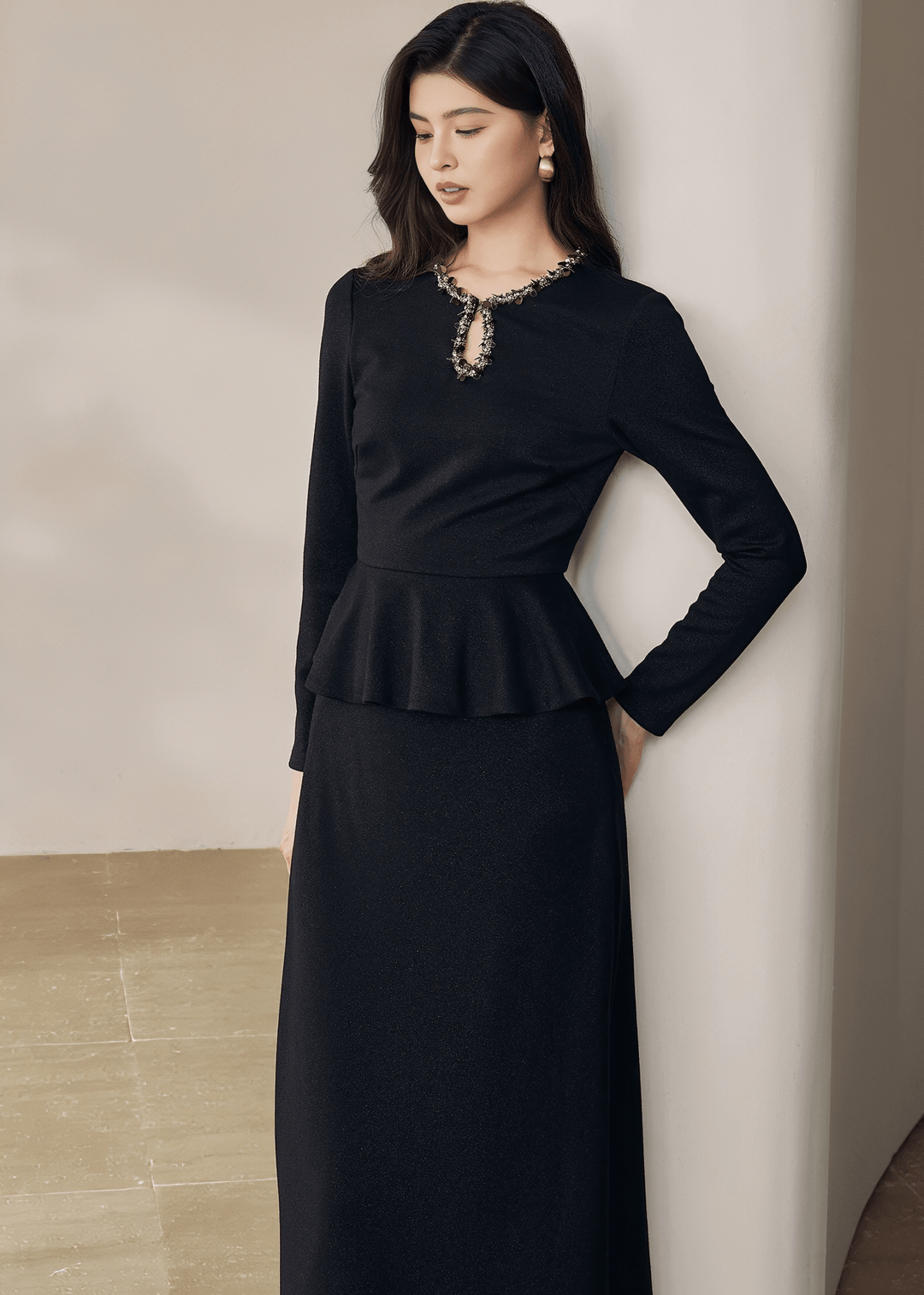 ELEGANT BEADED PEPLUM TOP&SKIRT - ANLEM