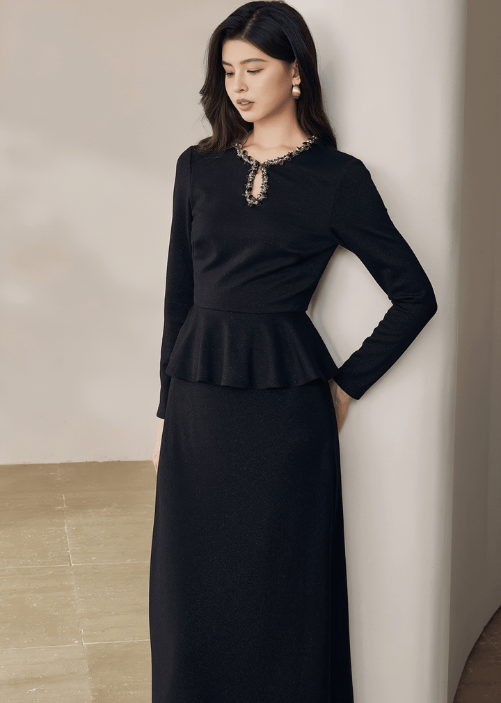 ELEGANT BEADED PEPLUM TOP&SKIRT - ANLEM