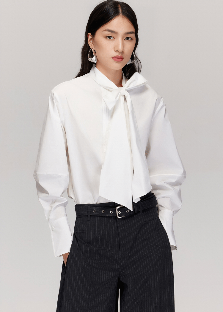 ELEGANT BOW - NECK OVERSIZED SHIRT - ANLEM