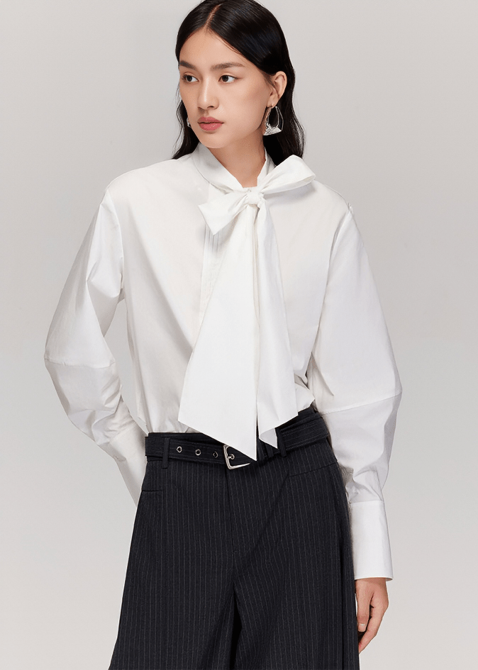 ELEGANT BOW - NECK OVERSIZED SHIRT - ANLEM