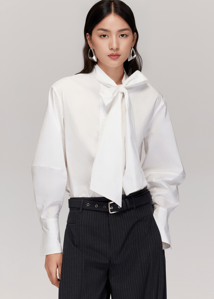 ELEGANT BOW - NECK OVERSIZED SHIRT - ANLEM
