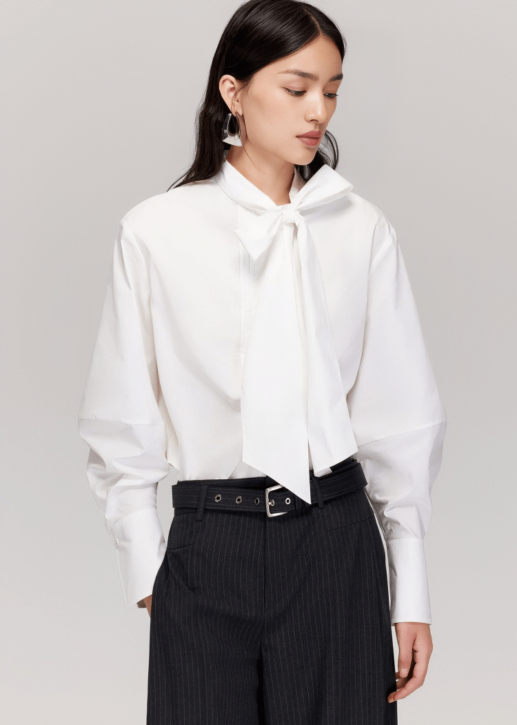 ELEGANT BOW - NECK OVERSIZED SHIRT - ANLEM