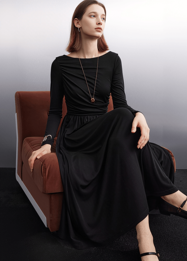 ELEGANT DRAPED WAIST MAXI DRESS - ANLEM