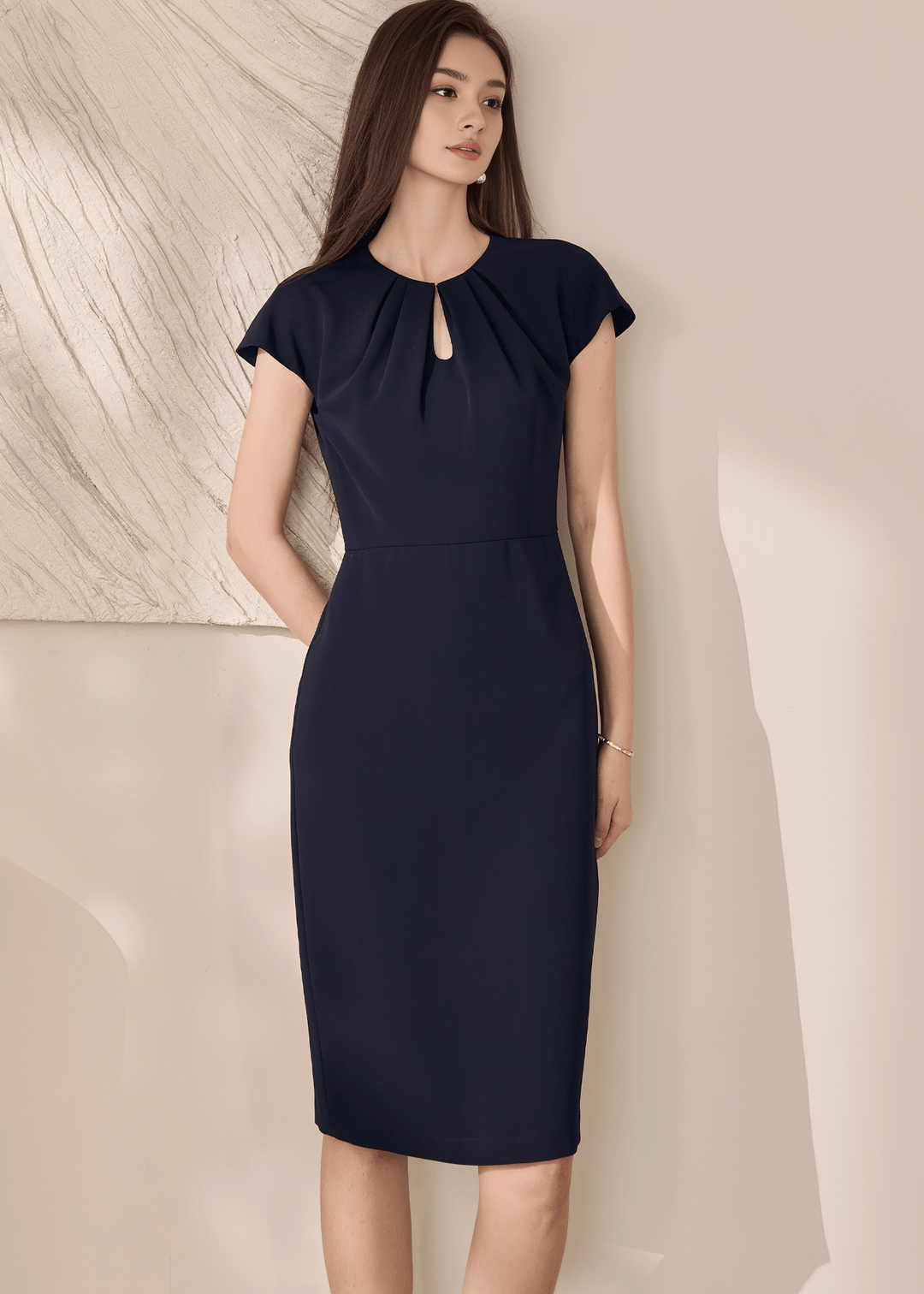 ELEGANT KEYHOLE NECKLINE PENCIL DRESS - ANLEM
